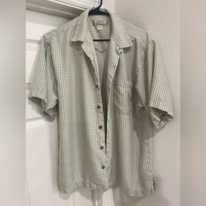 Tommy Bahama Medium M Silk Green Checkered Hawaiian Shirt Short Sleeve Men's